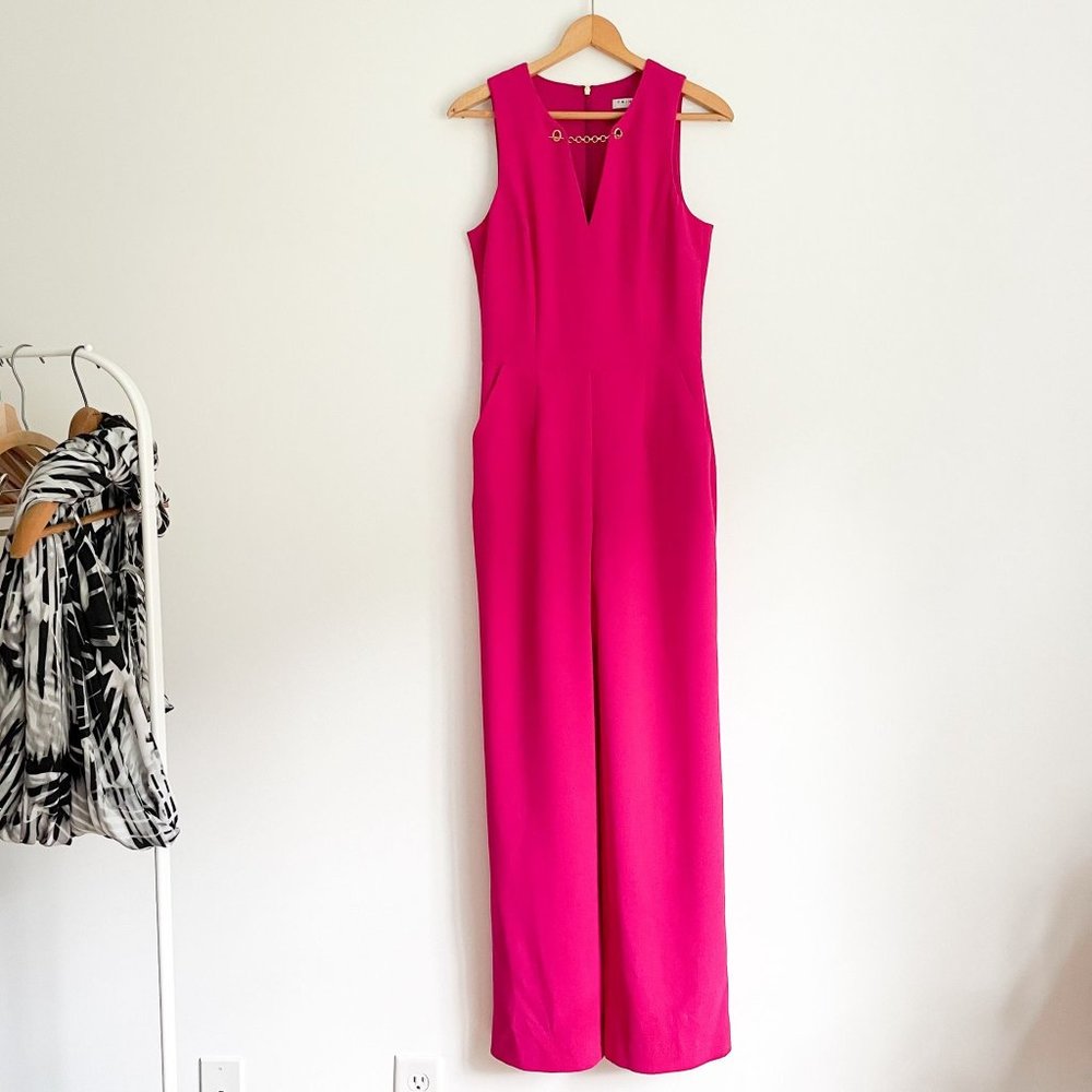 Trina Turk Pink Sleeveless Gold Chain Jumpsuit